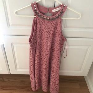 Pink embroidered lace dress